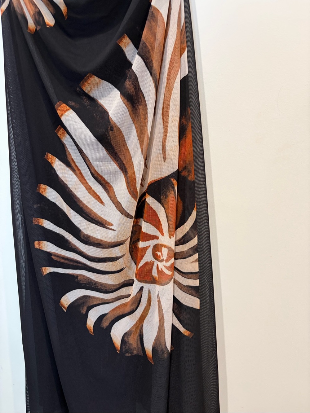 FARM RIO. Black & Tan Sun-Print Draped Evening Dress - Picture 4 of 7